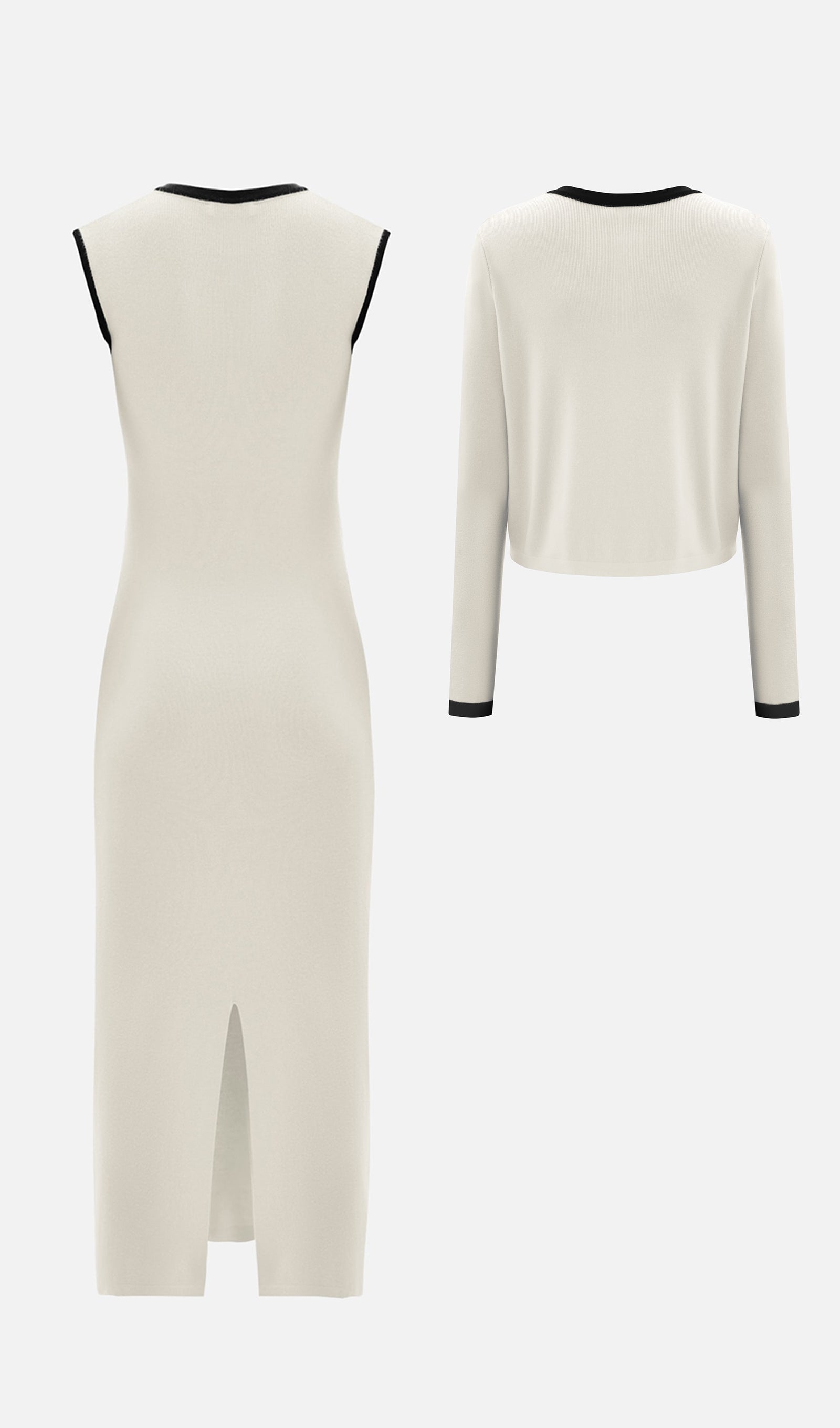 Zweiteiliges Strickkleid-Set in Midi-Länge – Weiß 