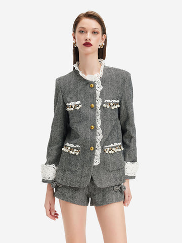 Regal Yün Dantel Trim Ceket