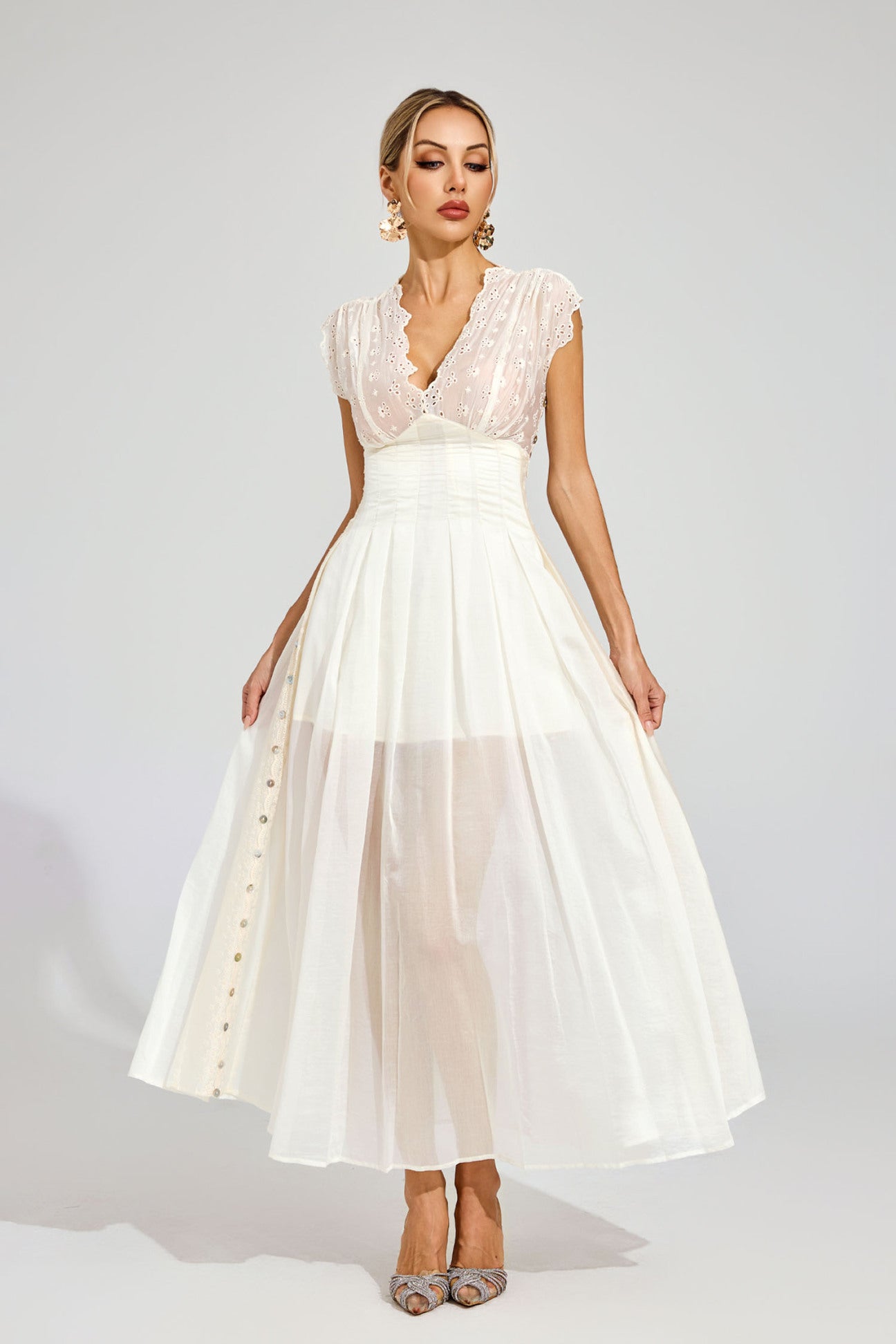 Star Embroidered Sheer Midi Dress 