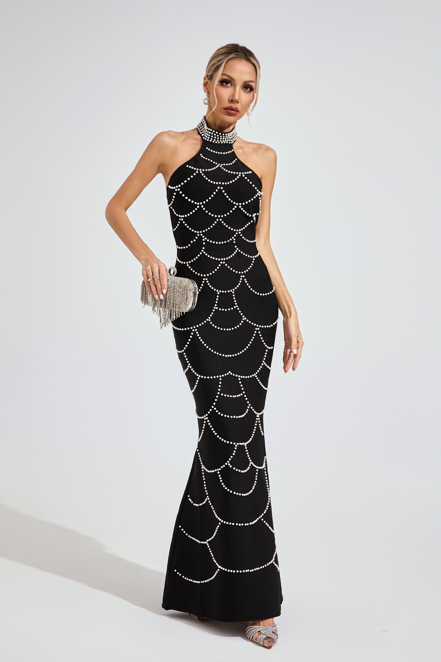 Stella Perlenketten-Meerjungfrauen-Maxikleid