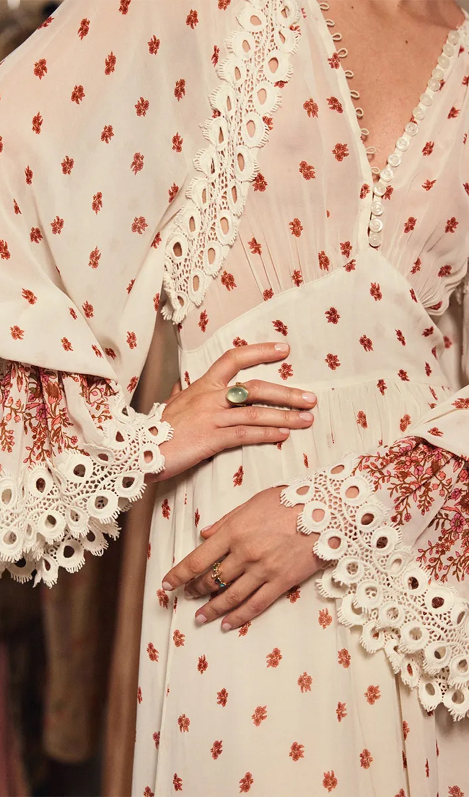 Floral Long Sleeve V-Neck A-Line Maxi Dress