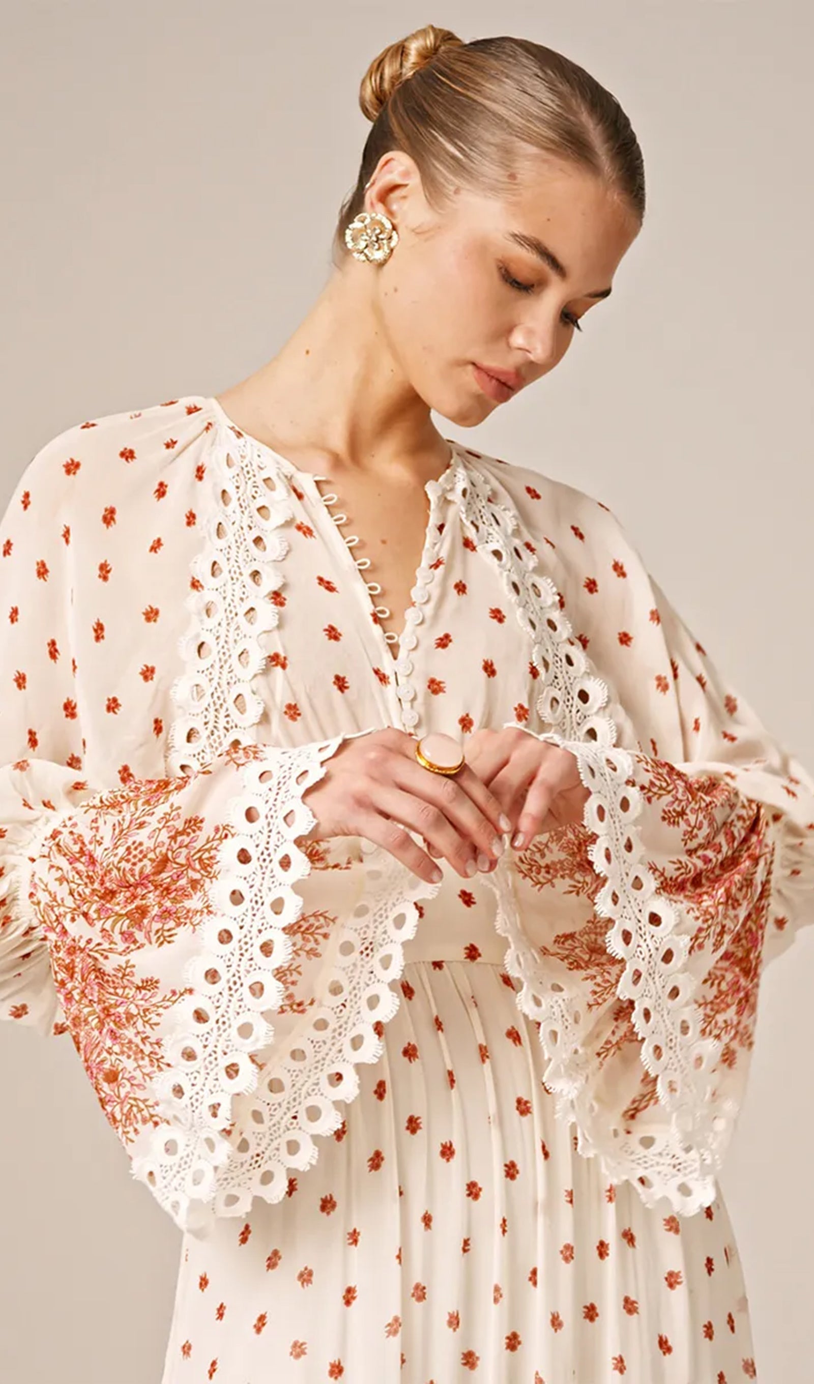 Floral Long Sleeve V-Neck A-Line Maxi Dress