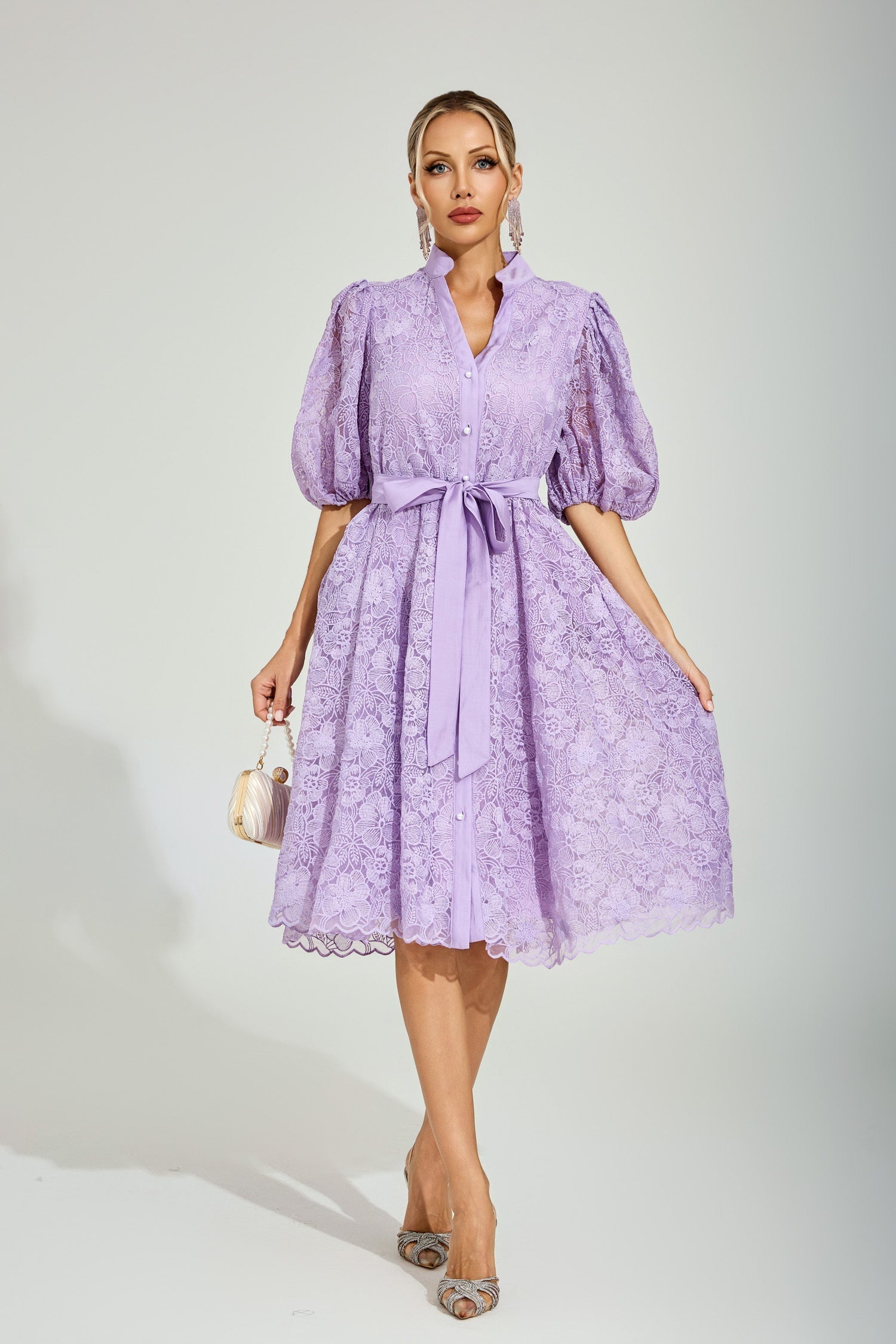 Lilac Blossom Lace Midi Dress