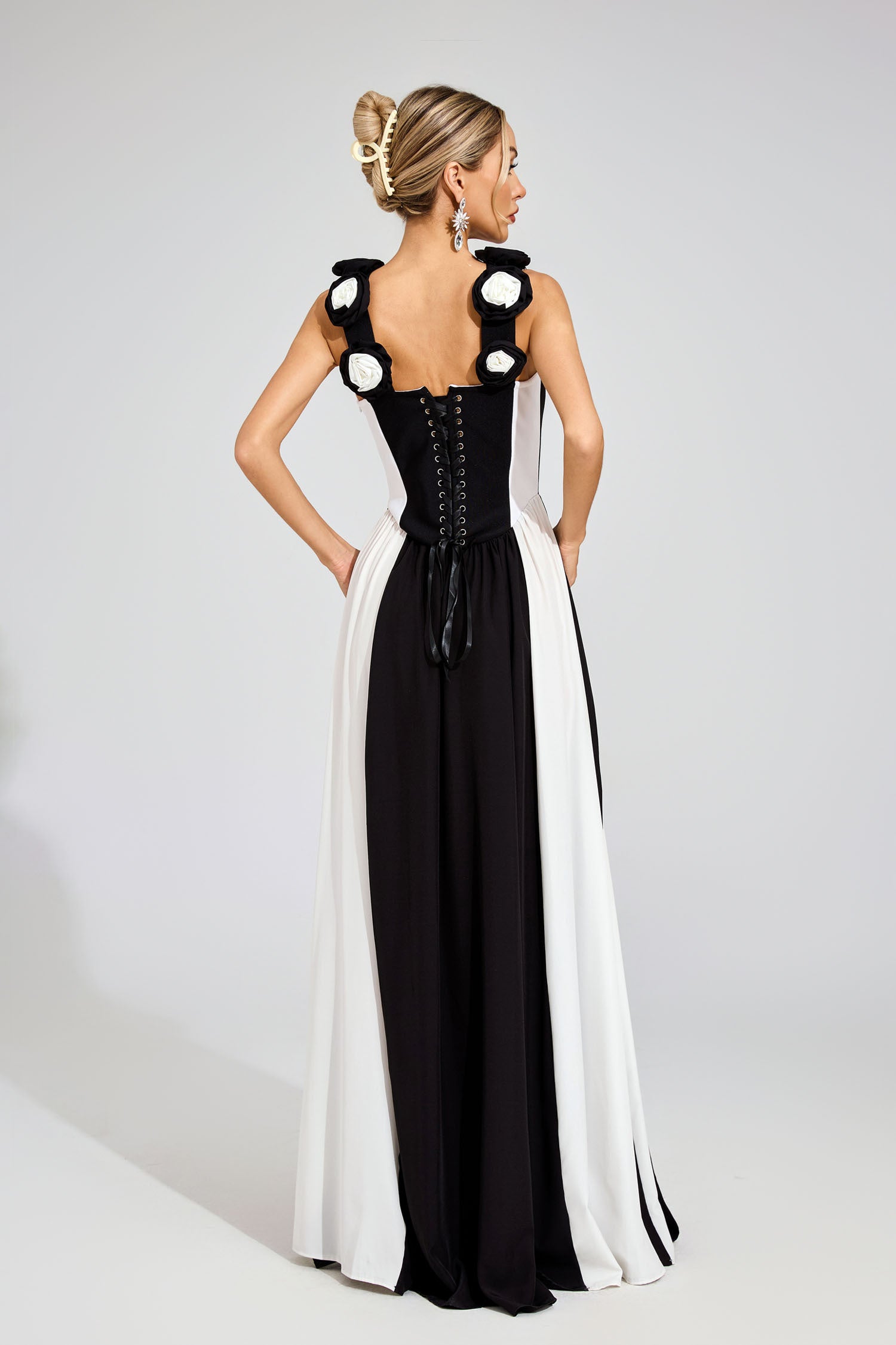 Fleur Noir Çizgili Maxi Elbise