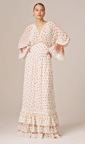 Floral Long Sleeve V-Neck A-Line Maxi Dress