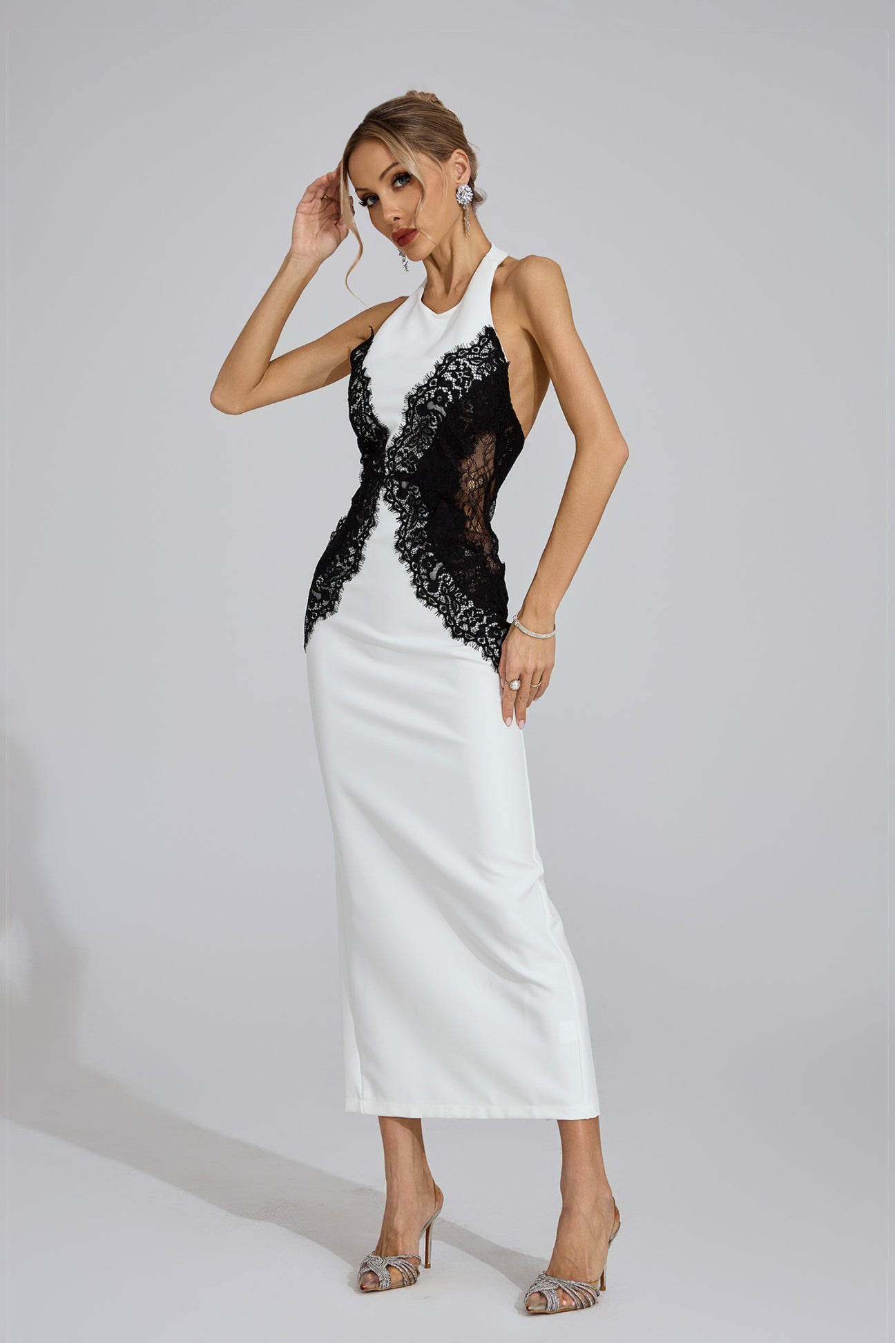 Bianca Dantel Panelli Halter Midi Elbise