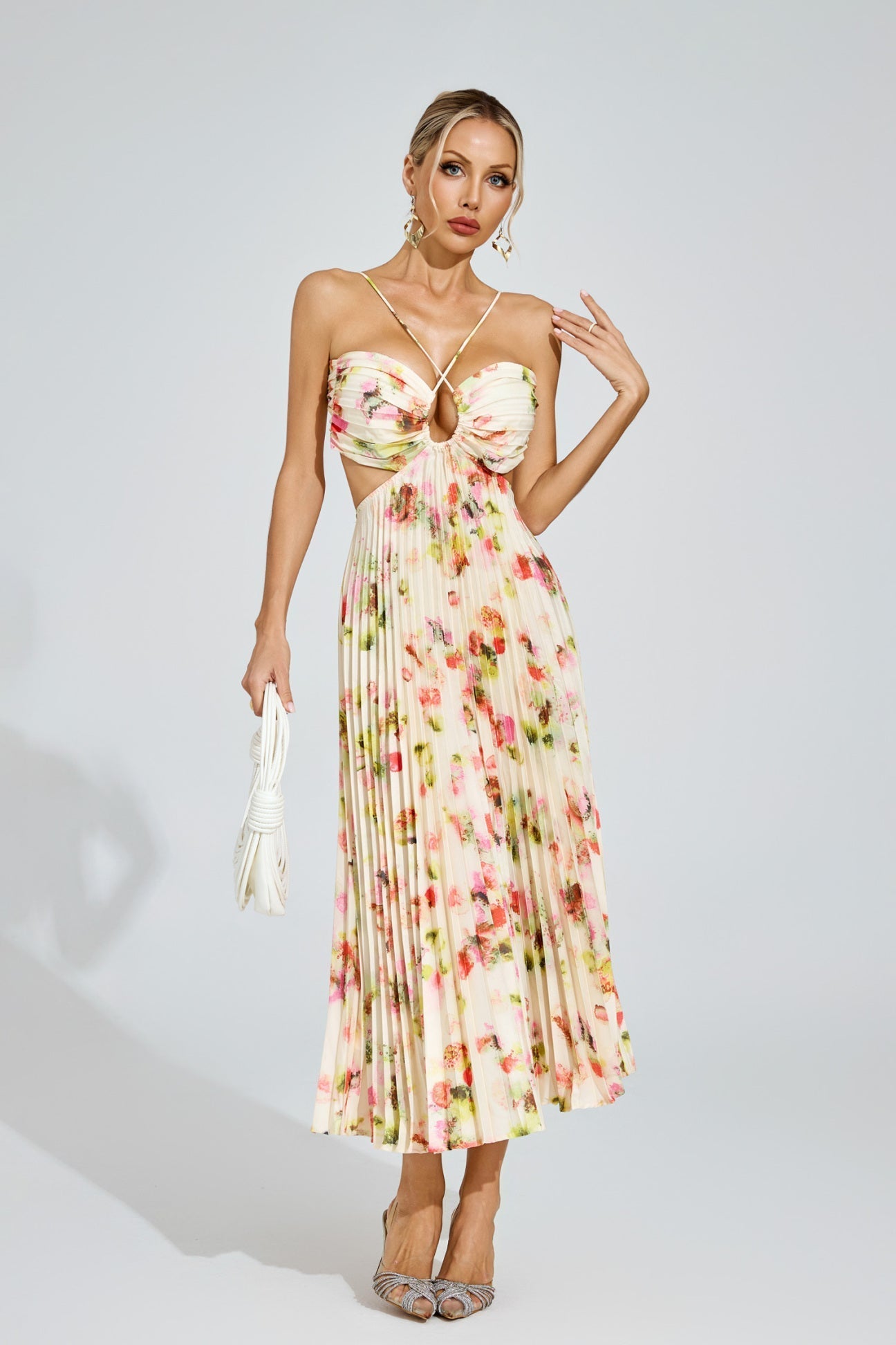 Fiorella Plissee-Midikleid mit Blumenmuster 