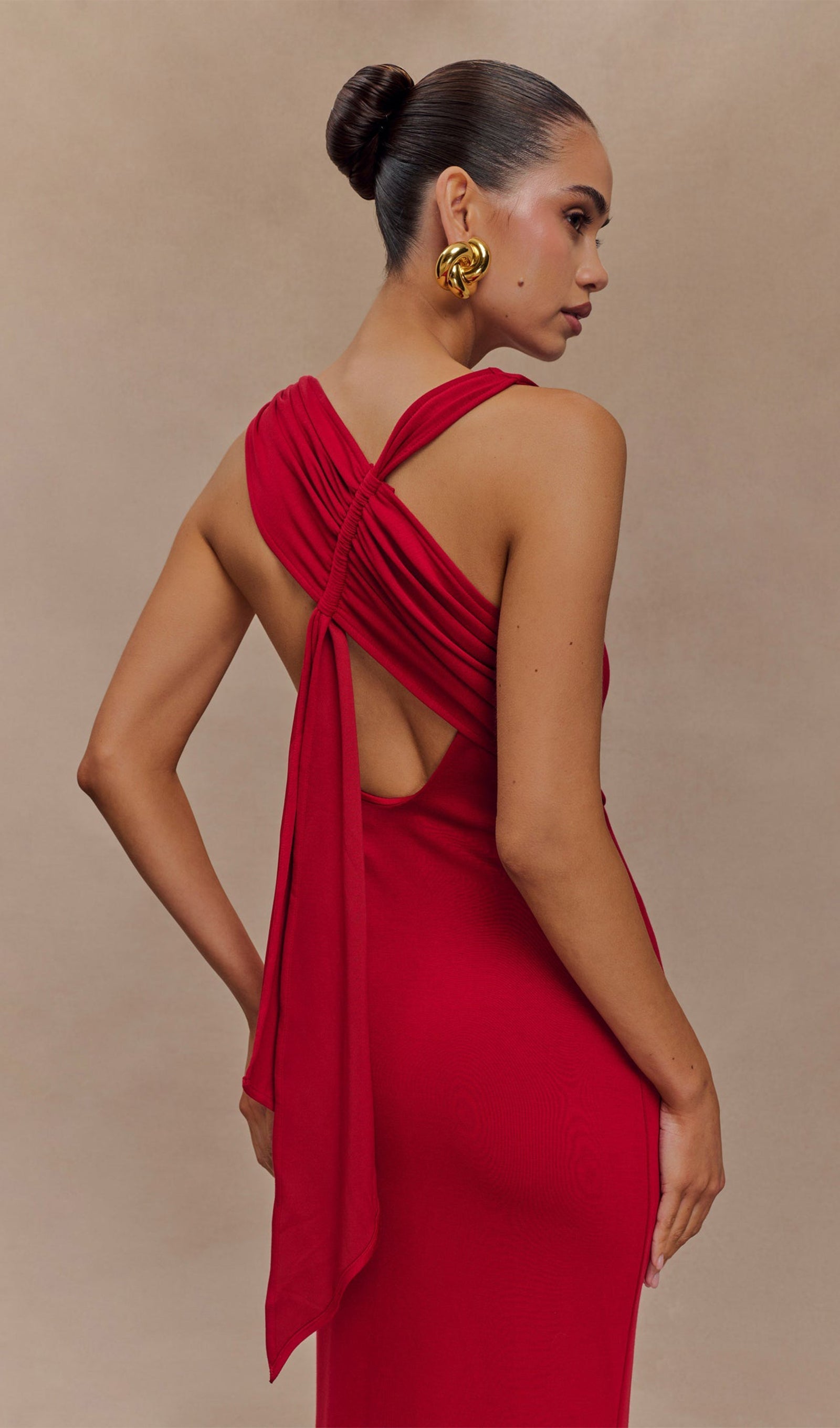 Asymmetrisches Scuba-Jersey-Maxikleid Rubin 