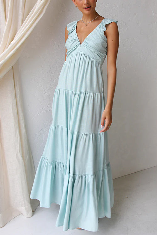 Lumina Leinen-Maxikleid mit V-Ausschnitt