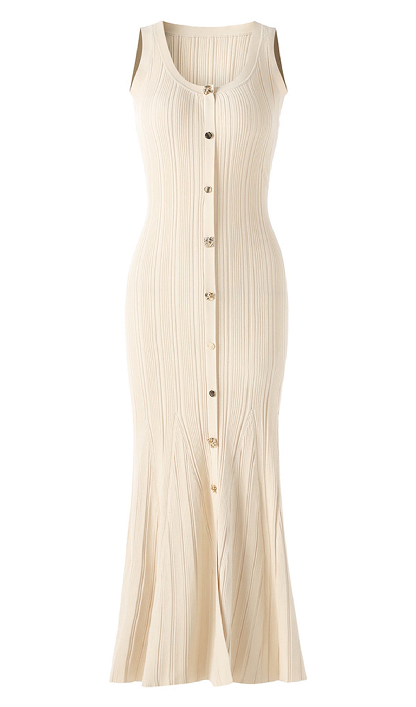 Metallic Buttoned Knitted Midi Dress 