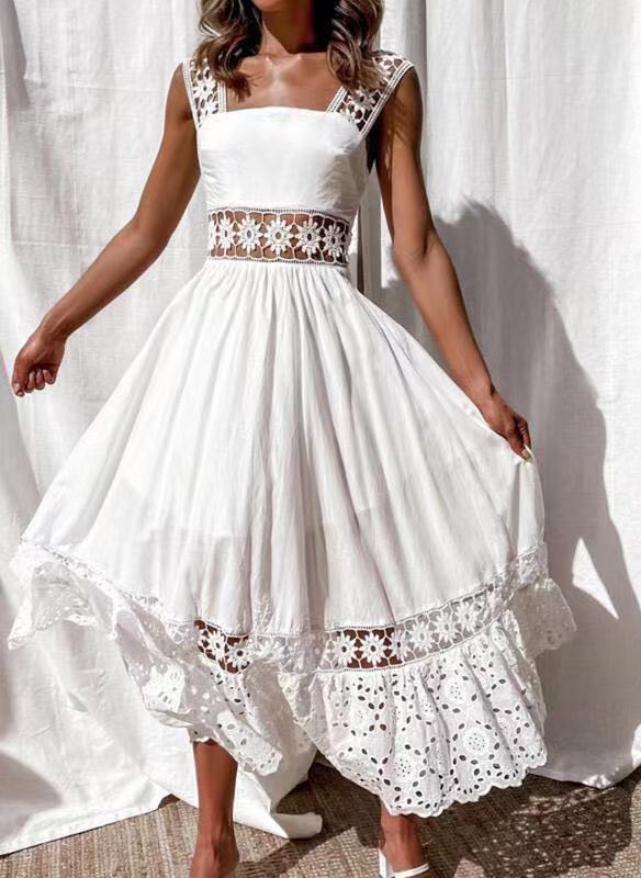 Full-Skirted Long Lace Panel Midi Dress ALSORA Full-Skirted Long Lace Panel Midi Dress ALSORA