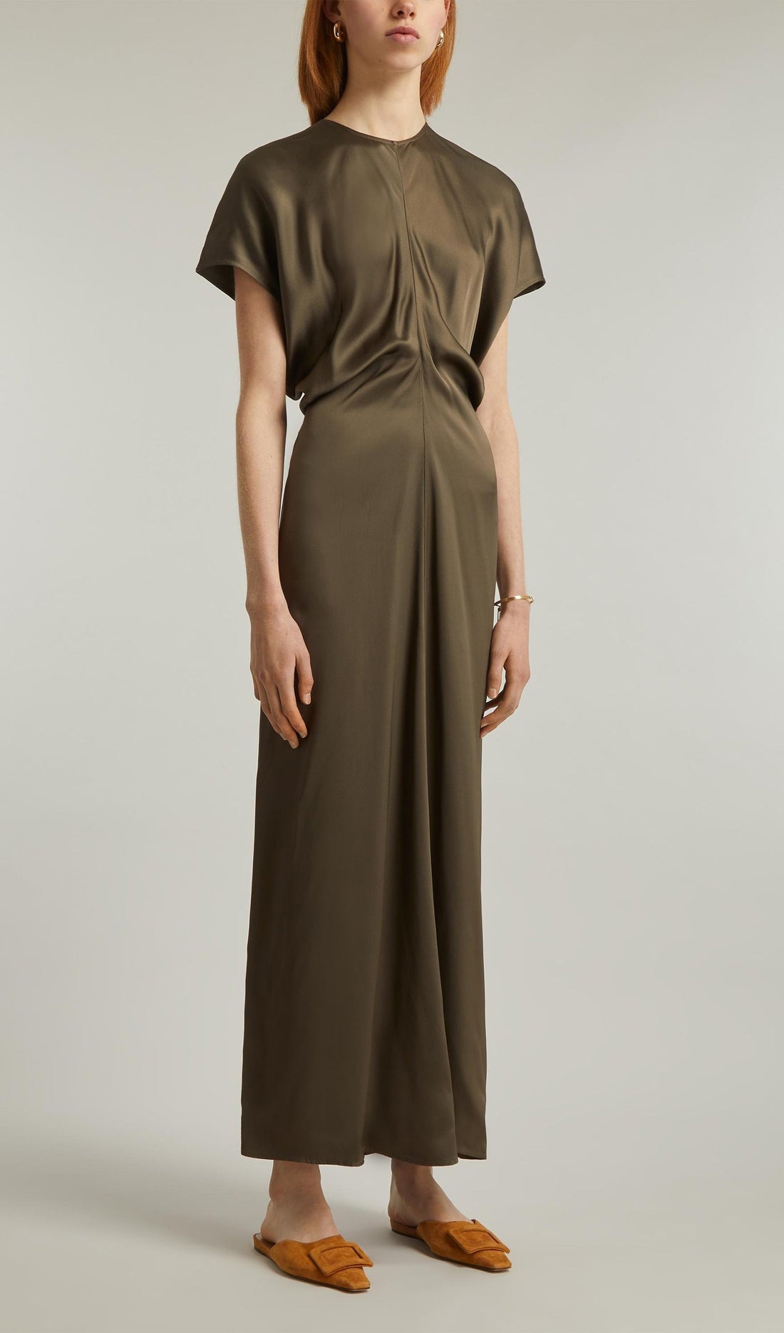 Satin-Midikleid mit lässiger Taille – Grün 