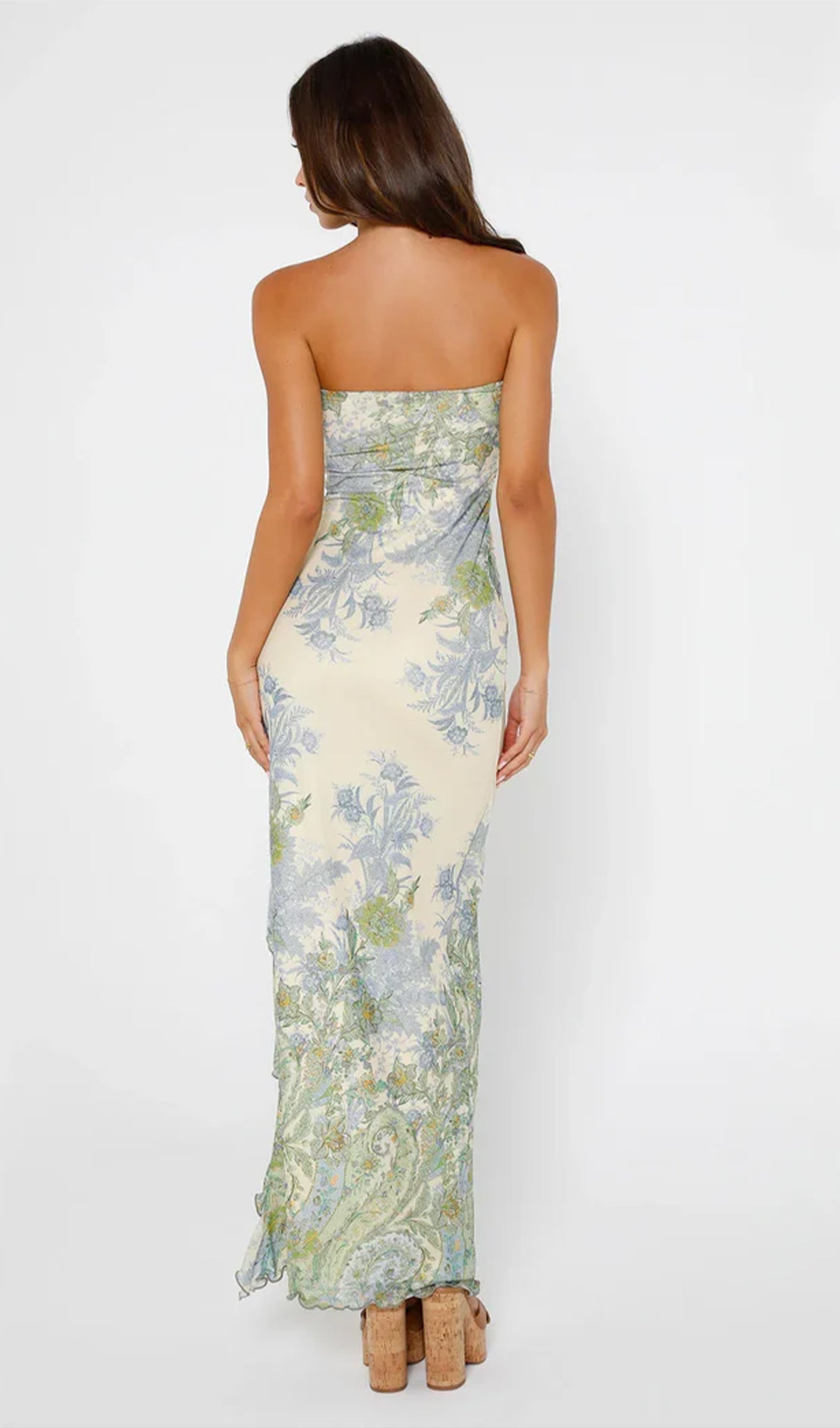 Printed Strapless Midi Dress with Slit 