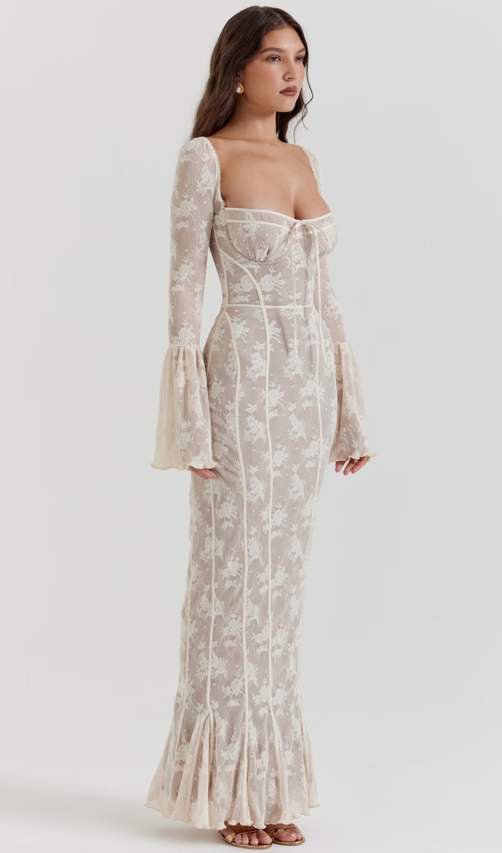 Vintage Cream Lace Maxi Dress 