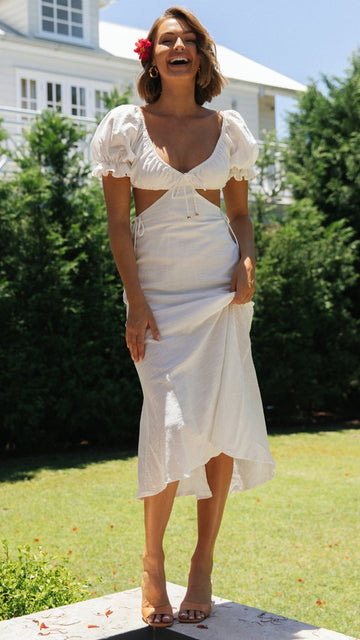 Einfarbiges Midikleid mit Prinzessinnenärmeln 