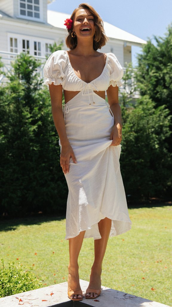 Einfarbiges Midikleid mit Prinzessinnenärmeln 