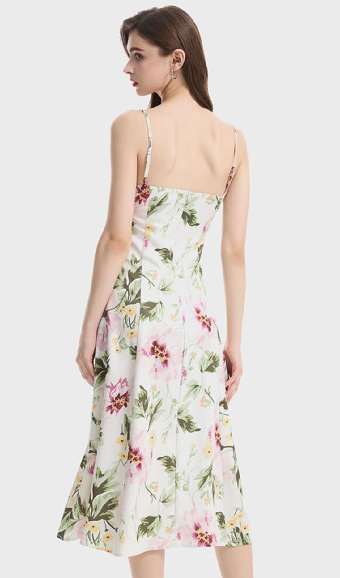 Blümchenbesetztes, drapiertes Slip-Midikleid 