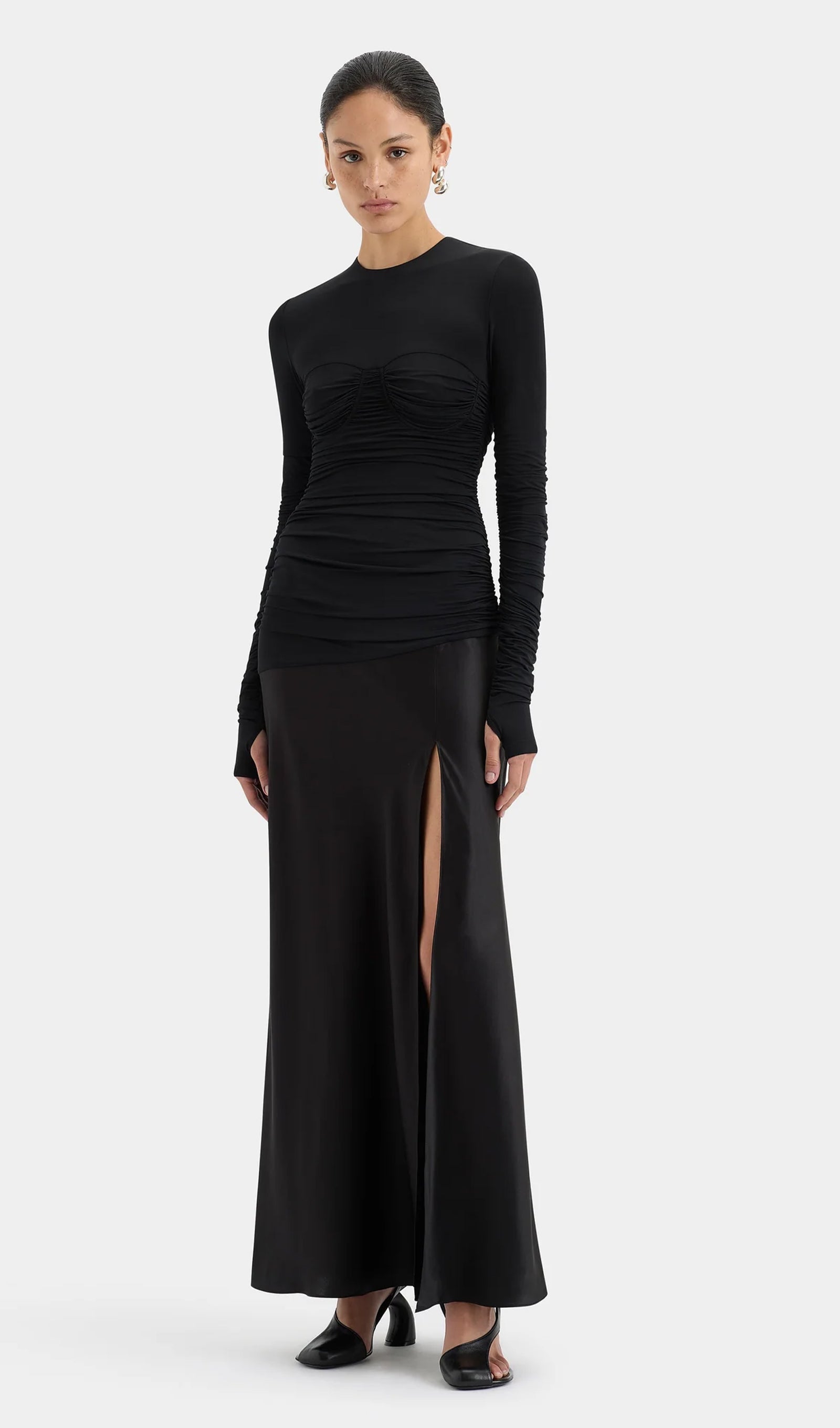 Draped Jersey and Satin Maxi Dress - Black 