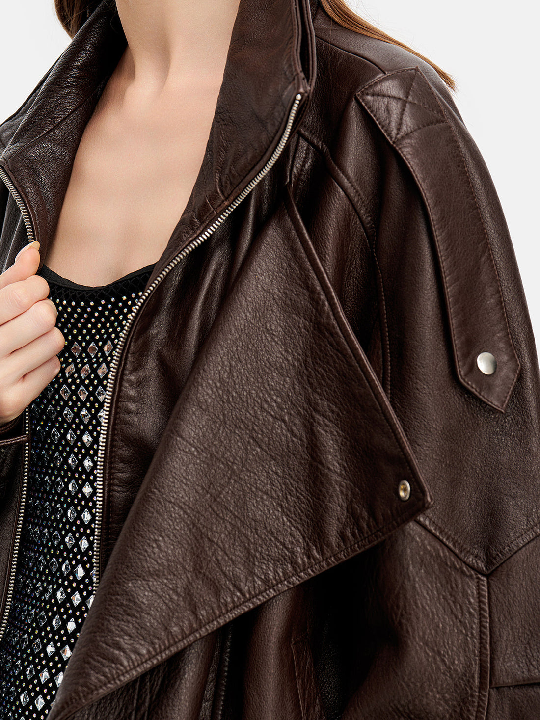 Double Collar Genuine Leather Jacket