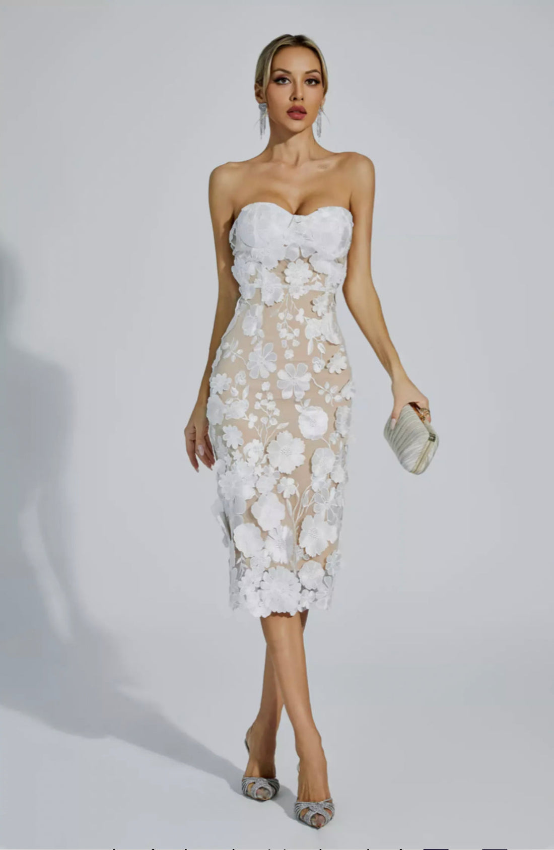 Anais Midikleid aus Spitze mit Blumenmuster