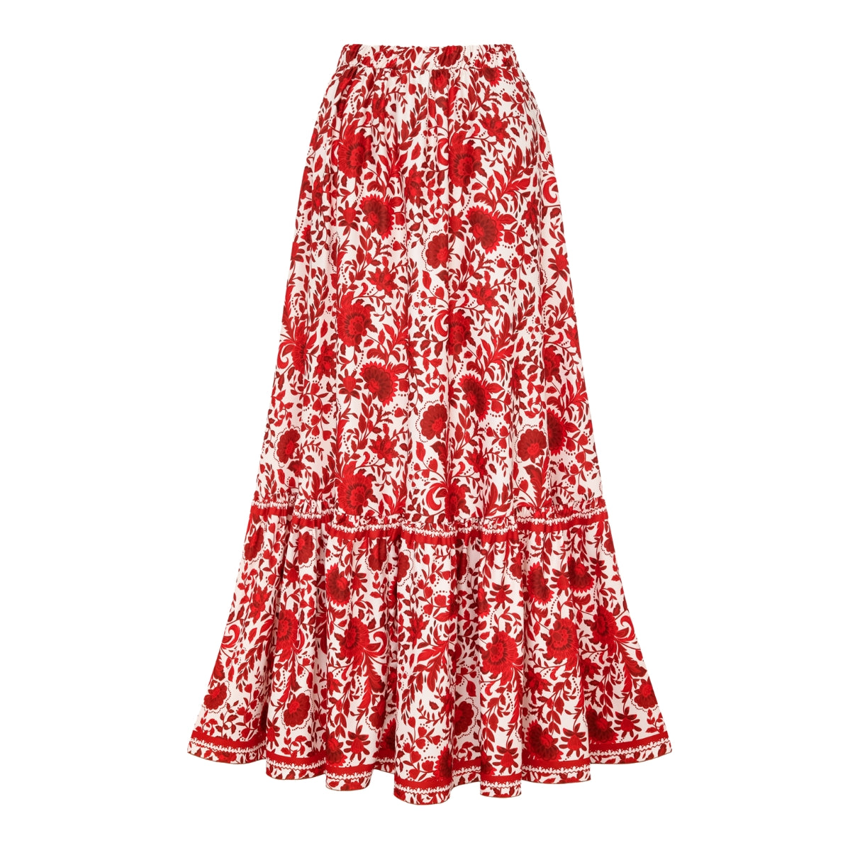 Bandeau Fırfırlı Kırmızı Çiçek Silueti Mayo-Pareo