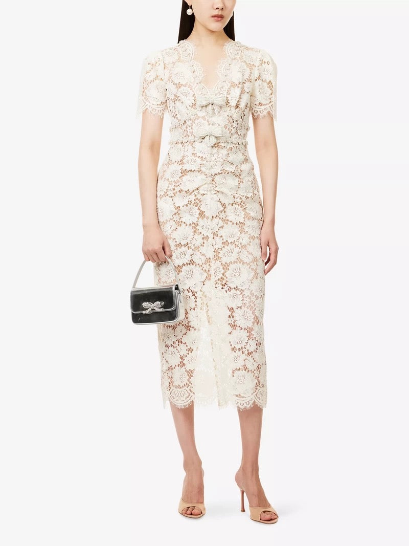 Celeste Ruffled Lace Midi Dress