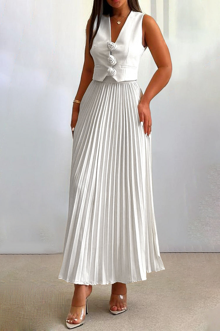 Madeline Rosette Pleated Maxi Skirt Set