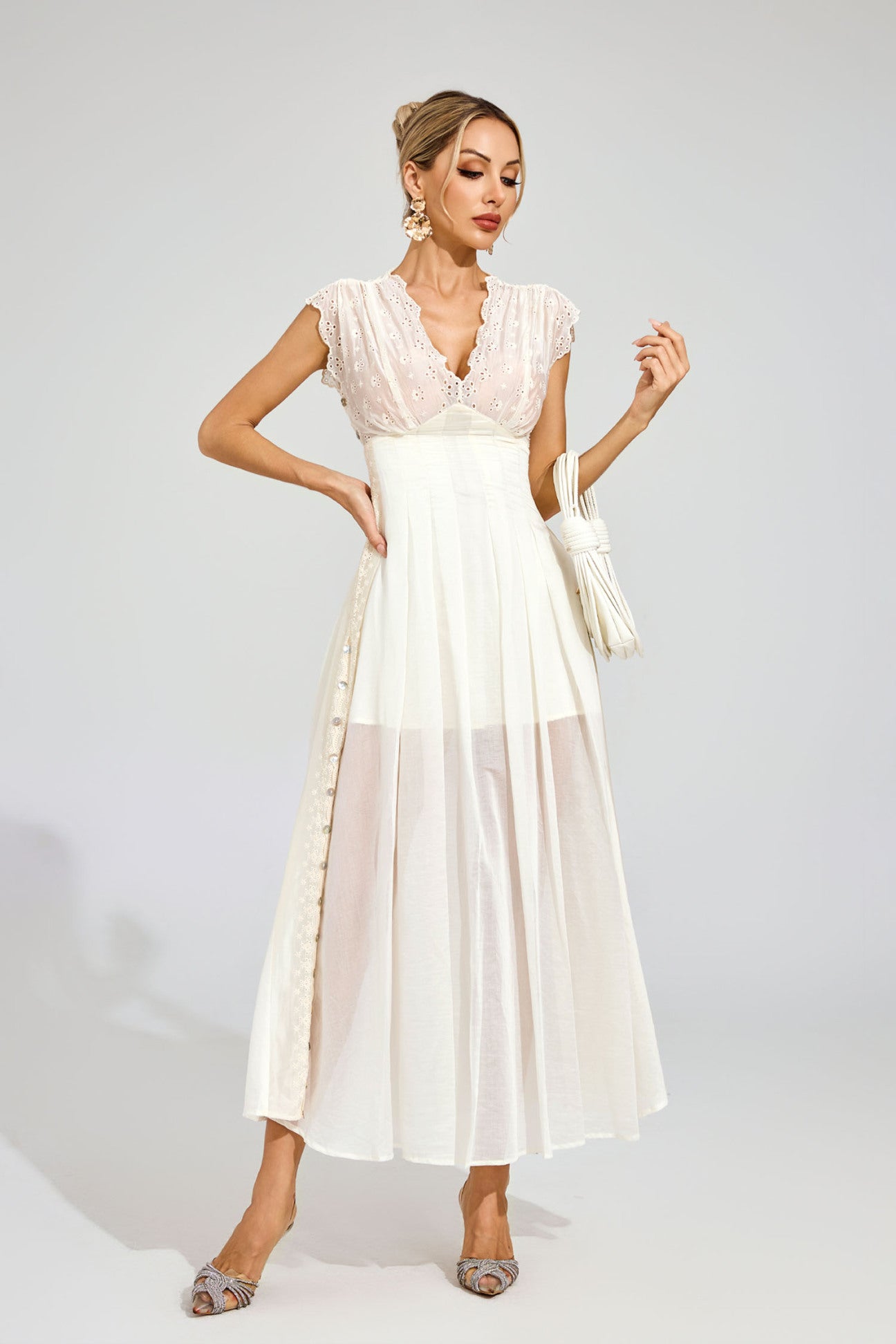 Star Embroidered Sheer Midi Dress 