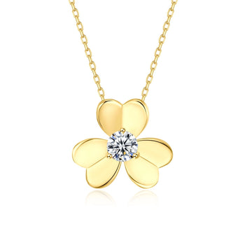 S925 Ayar gümüş yonca kolye moissanite