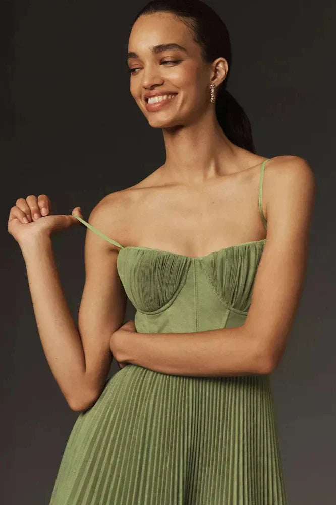 Büstiyer Pileli Tül Fit & Flare Midi Elbise