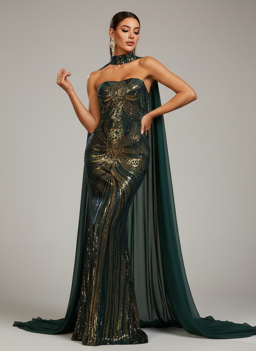 Winifred Cape Tube Top Maxi Dress