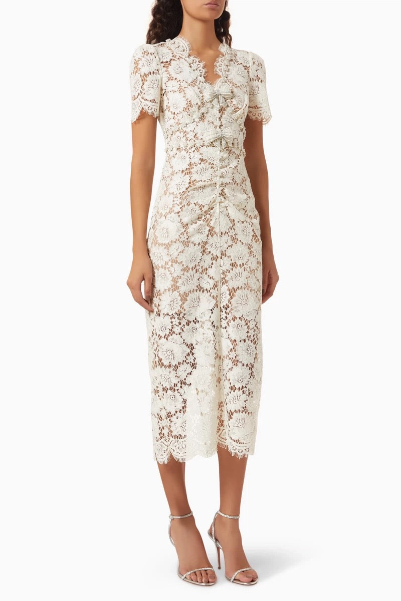 Celeste Ruffled Lace Midi Dress