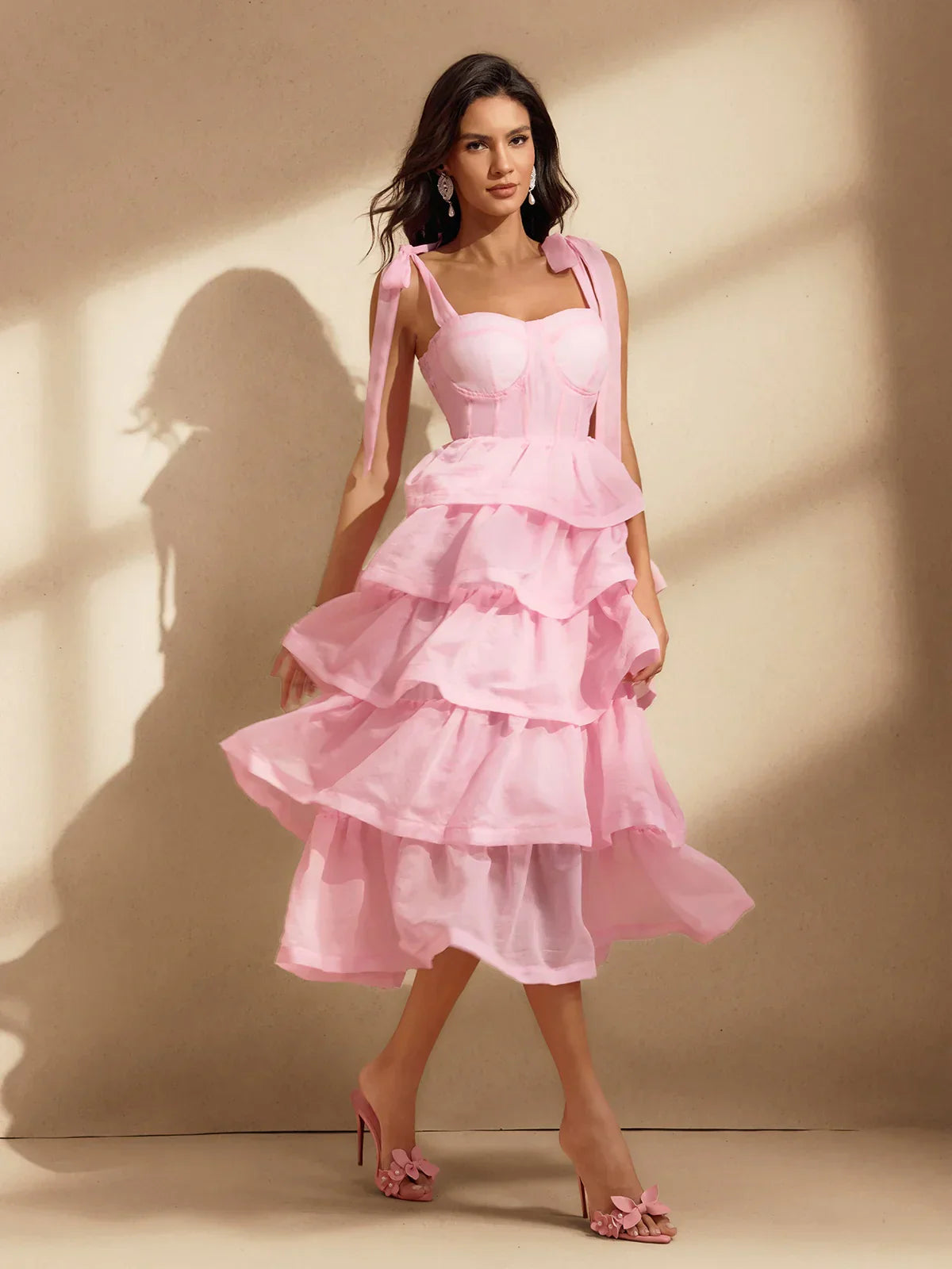 Ruffled Romantic Layered Midi Dress