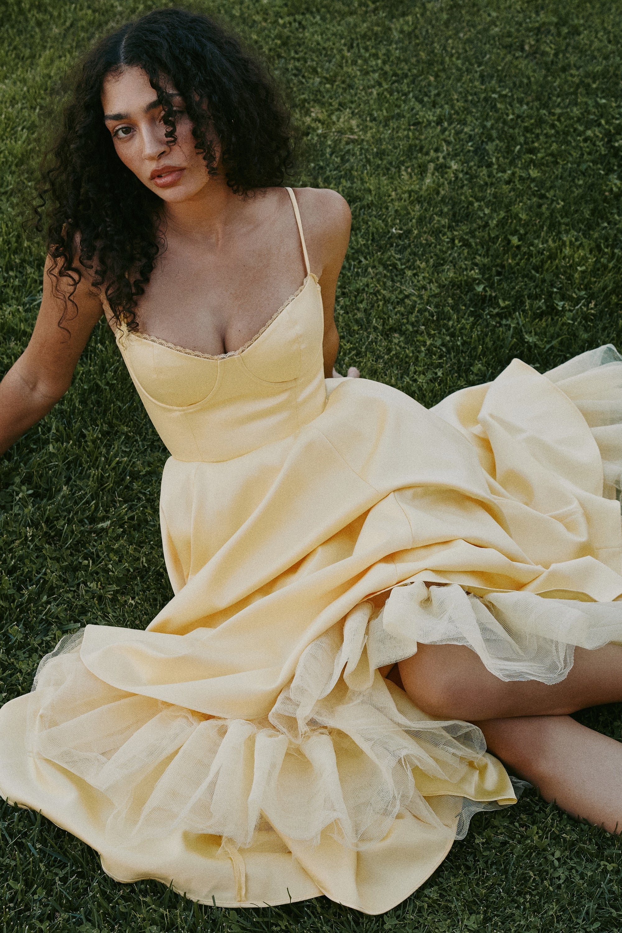 Mademoiselle midi elbise - Sarı