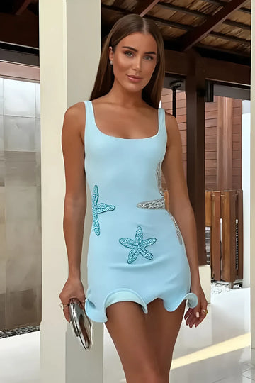 Deniz Yıldızı Süslü Yazlık Mini Elbise