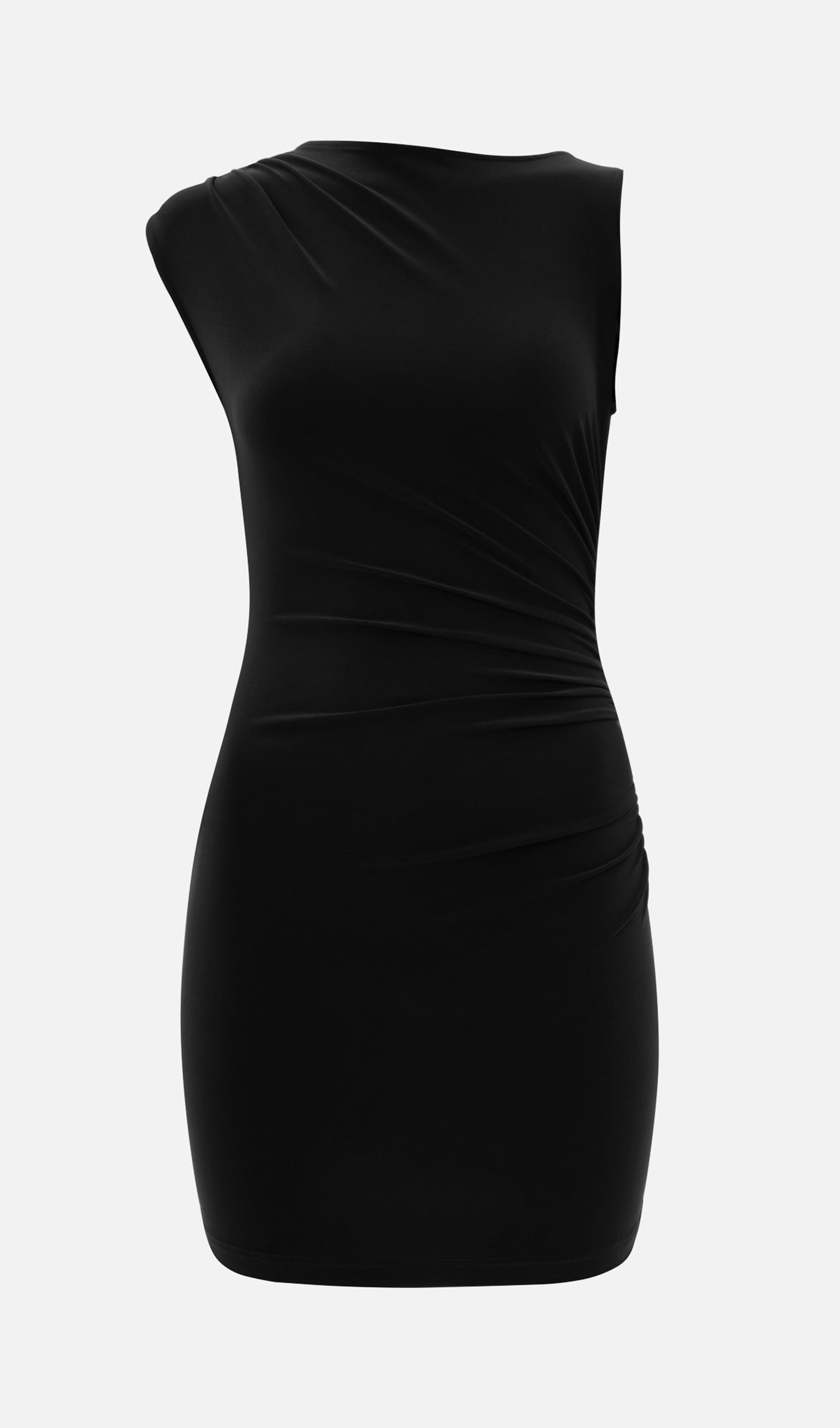 Minikleid mit asymmetrischer Schulterpartie und breitem Band 