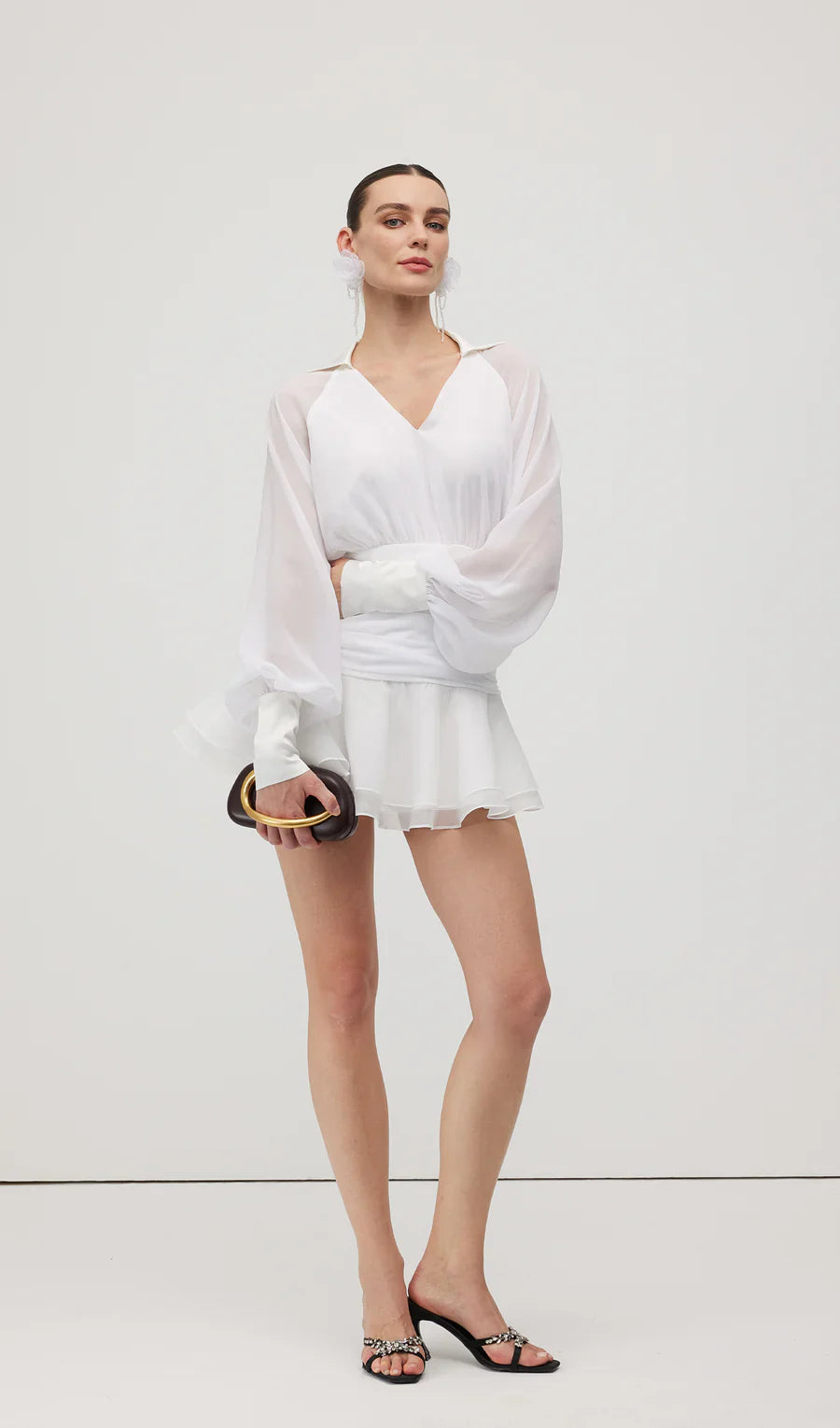 Plain Lantern Sleeve Mini Dress 