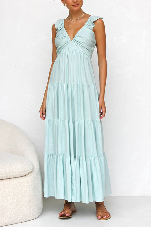 Lumina Leinen-Maxikleid mit V-Ausschnitt