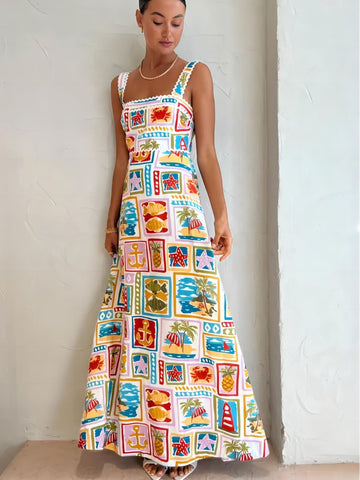 Graffiti Strappy Tube Top Sexy Lace Maxi Dress