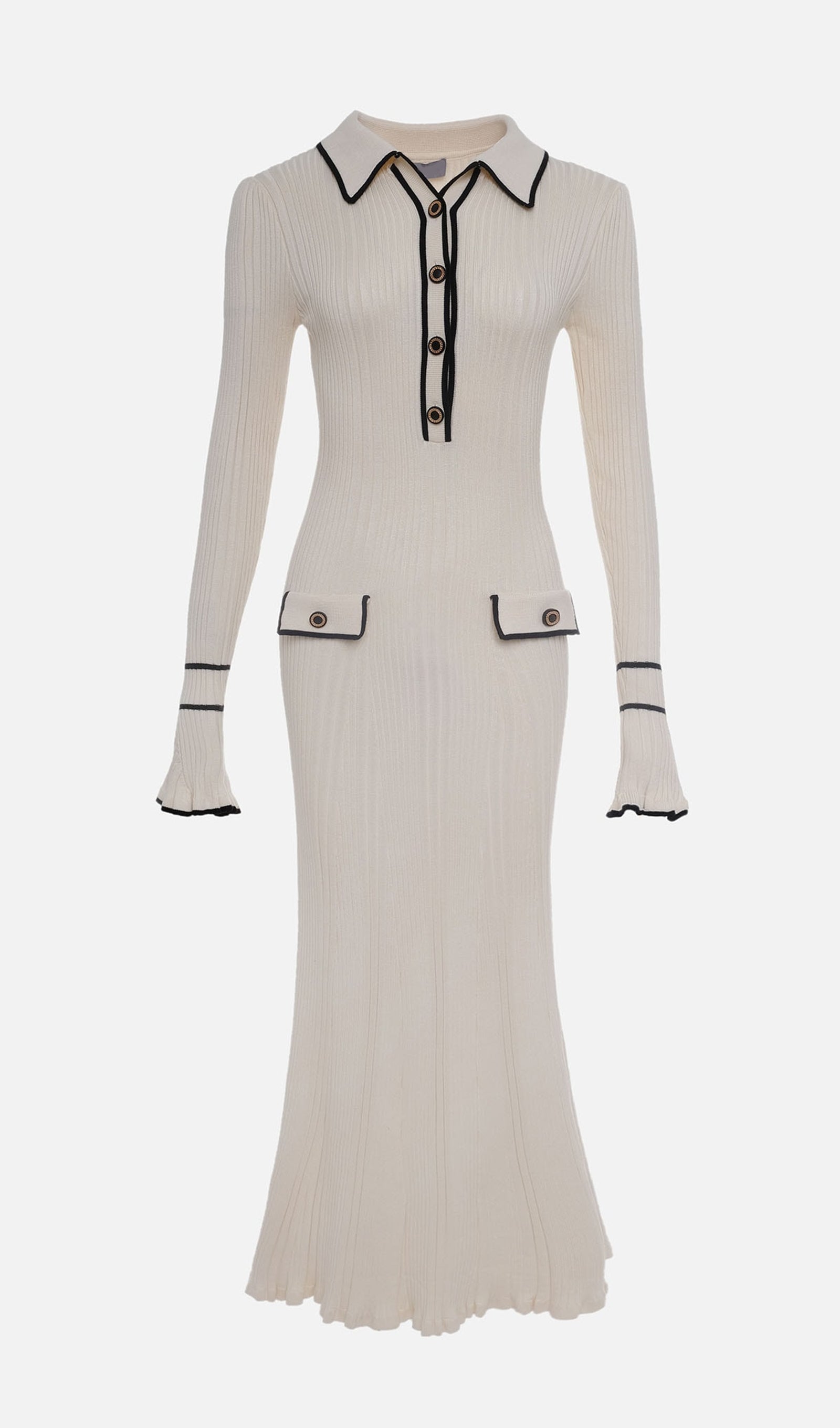 Geripptes Strick-Midikleid – Creme