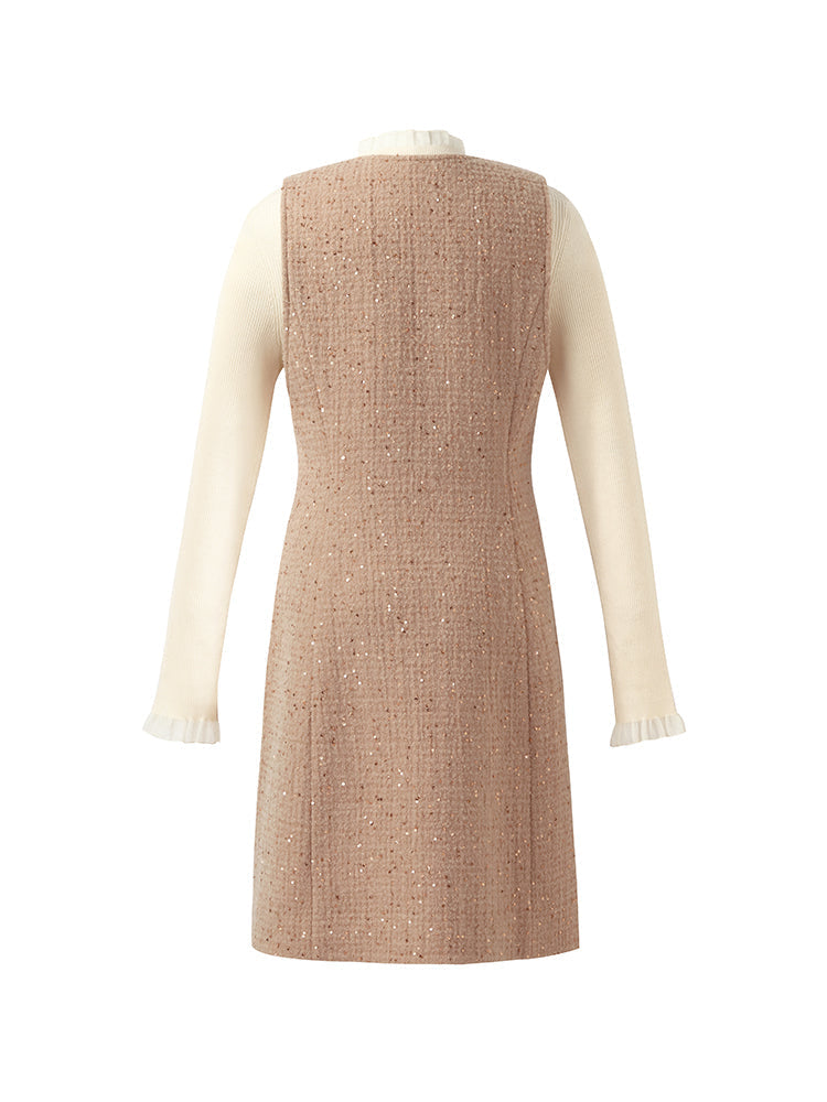 Zweiteiliges Set aus Minikleid und Stricktop aus Alpaka- und Woll-Tweed 