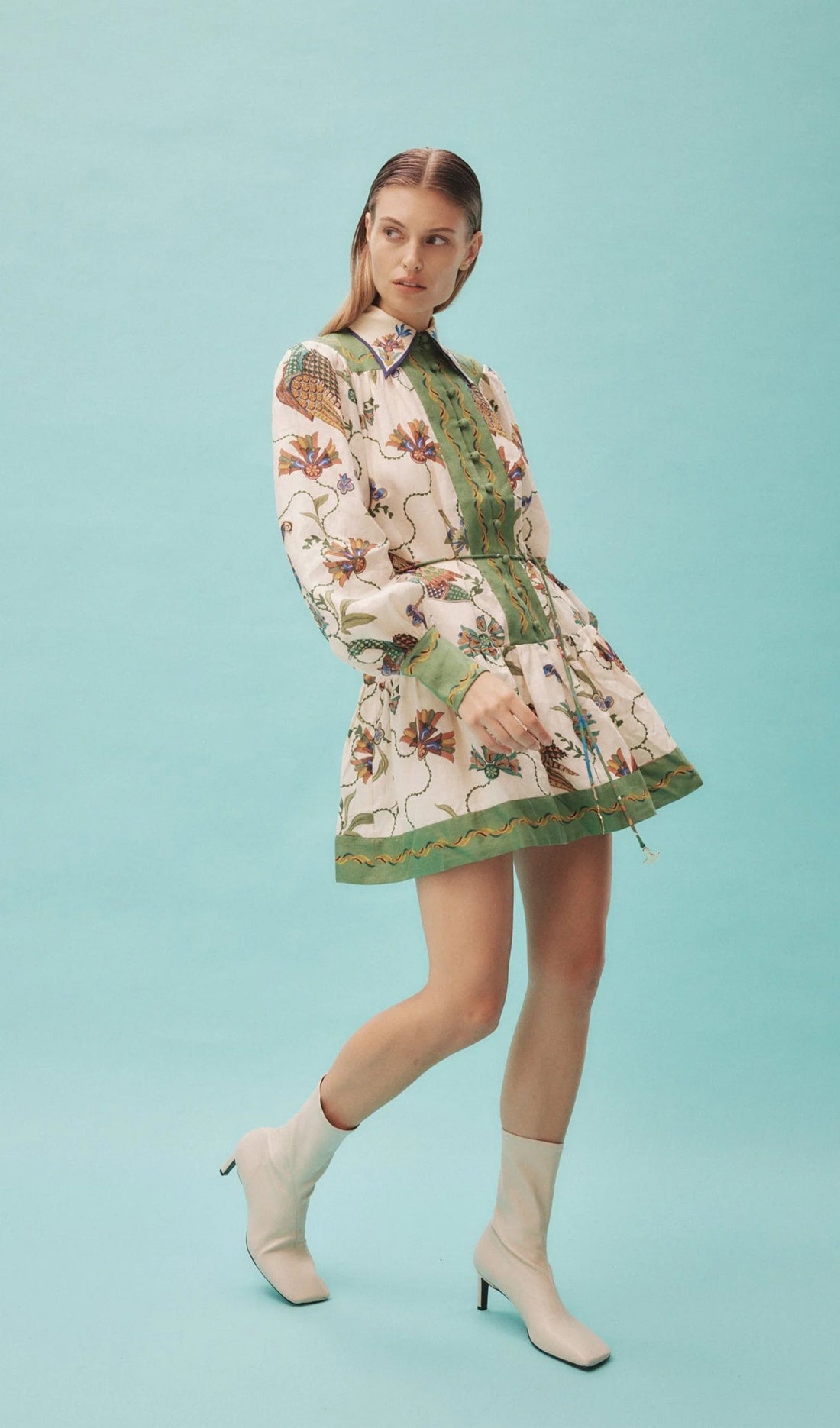 Floral Multicolored Belted Mini Dress