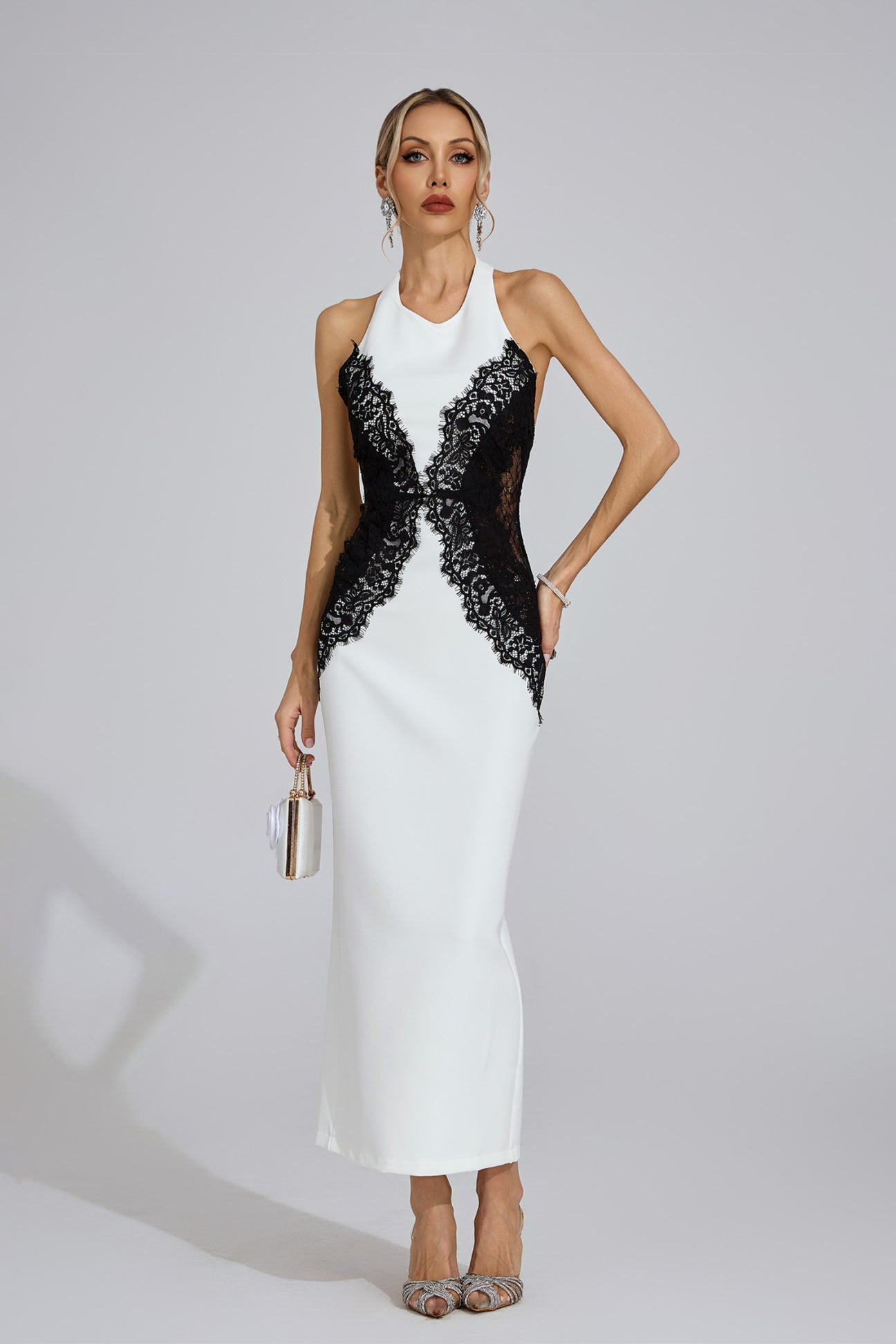 Bianca Dantel Panelli Halter Midi Elbise