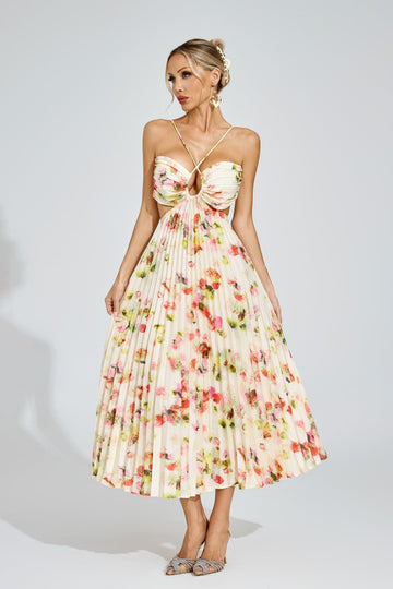 Fiorella Plissee-Midikleid mit Blumenmuster 