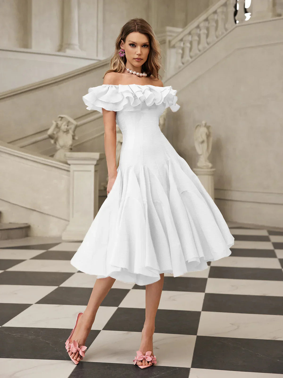 Amélie Off-Shoulder Ruffled Midi Dress - White 