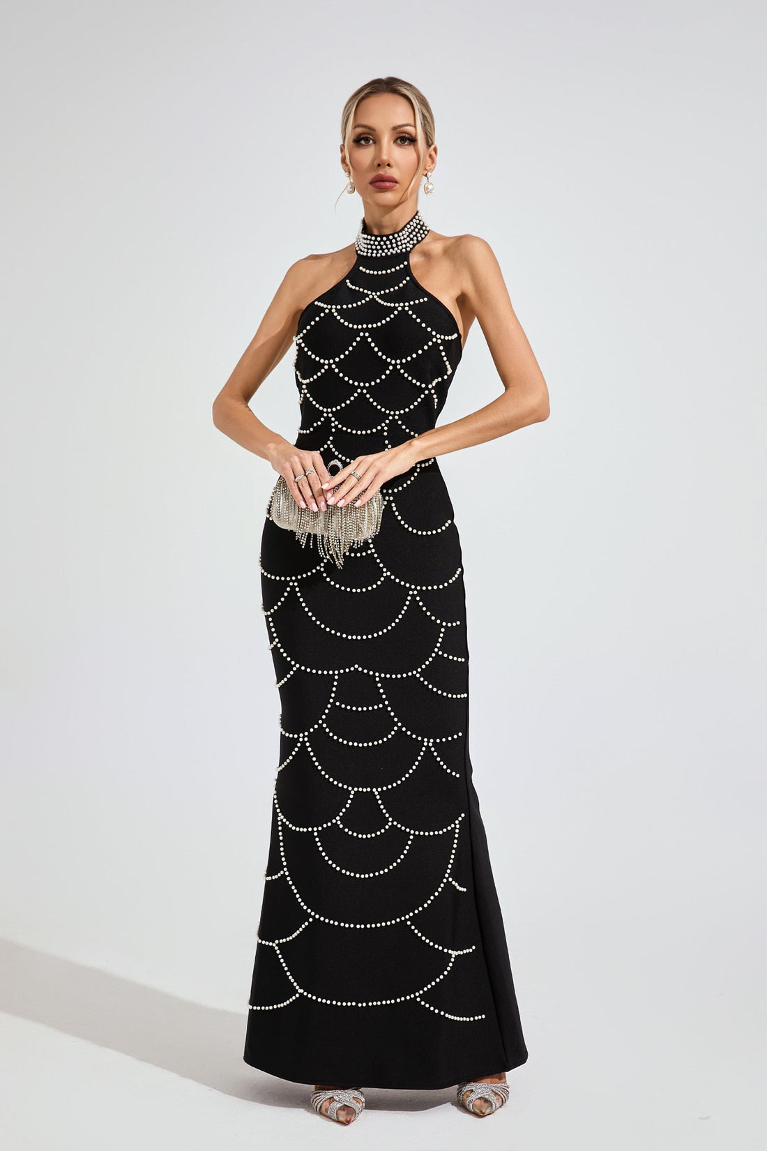 Stella Perlenketten-Meerjungfrauen-Maxikleid