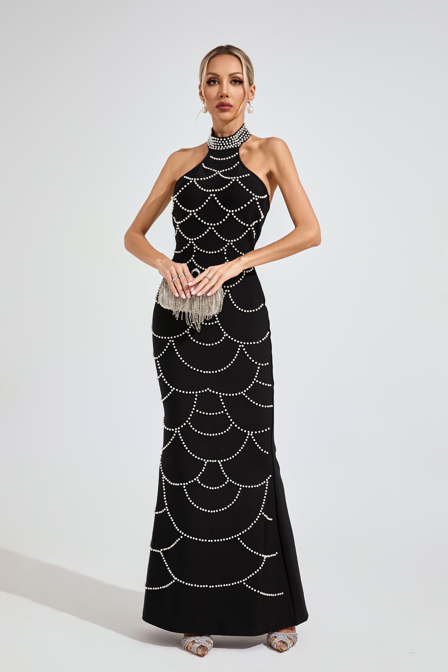 Stella Perlenketten-Meerjungfrauen-Maxikleid