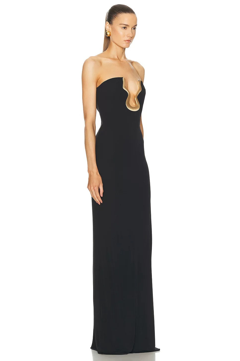 Straplez Bandaj Siyah  Maxi Elbise