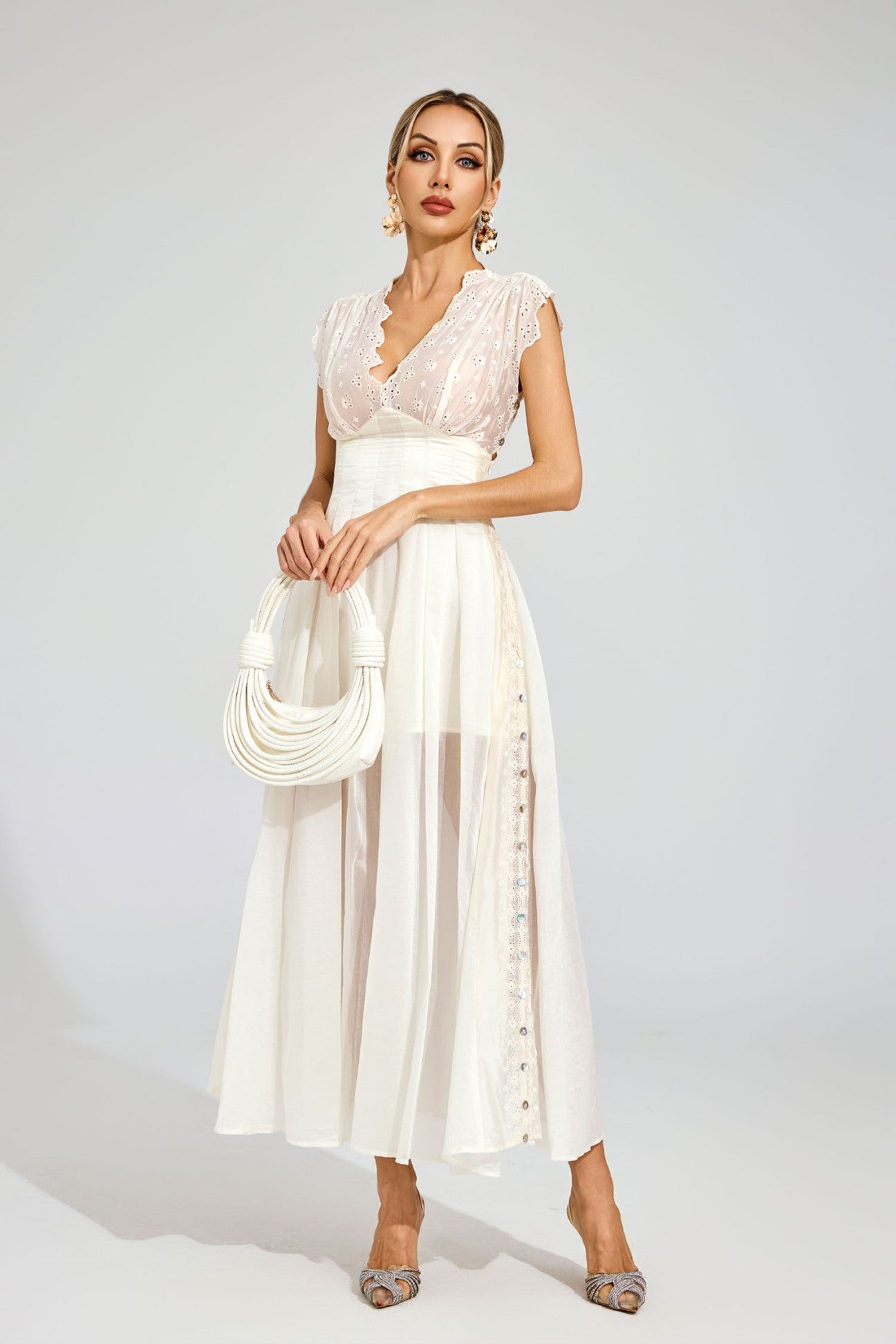 Star Embroidered Sheer Midi Dress 