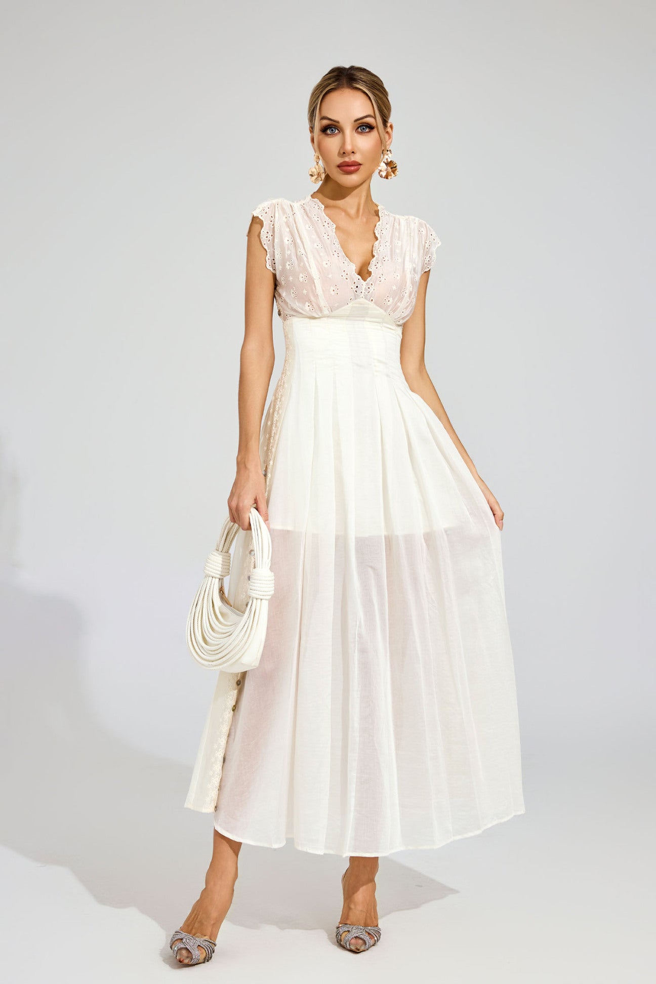 Star Embroidered Sheer Midi Dress 